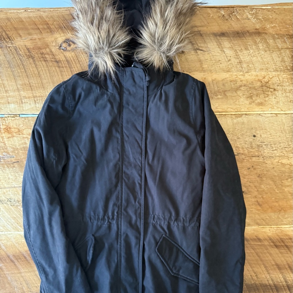 Black Fur-Trimmed Hooded Jacket